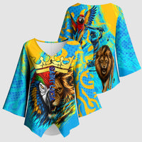Saint Lucia Kings Cricket Kimono Sleeve Blouse Crowned Lion And Parrot Half Style