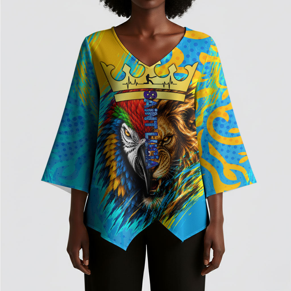 Saint Lucia Kings Cricket Kimono Sleeve Blouse Crowned Lion And Parrot Half Style