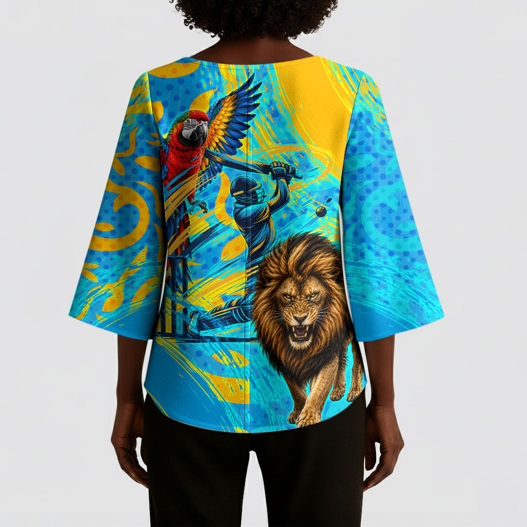 Saint Lucia Kings Cricket Kimono Sleeve Blouse Crowned Lion And Parrot Half Style