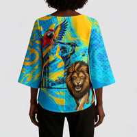 Saint Lucia Kings Cricket Kimono Sleeve Blouse Crowned Lion And Parrot Half Style