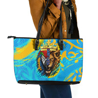 Saint Lucia Kings Cricket Leather Tote Bag Crowned Lion And Parrot Half Style