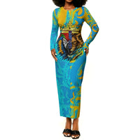 Saint Lucia Kings Cricket Long Sleeve Bodycon Dress Crowned Lion And Parrot Half Style