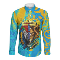 Saint Lucia Kings Cricket Long Sleeve Button Shirt Crowned Lion And Parrot Half Style