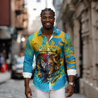 Saint Lucia Kings Cricket Long Sleeve Button Shirt Crowned Lion And Parrot Half Style