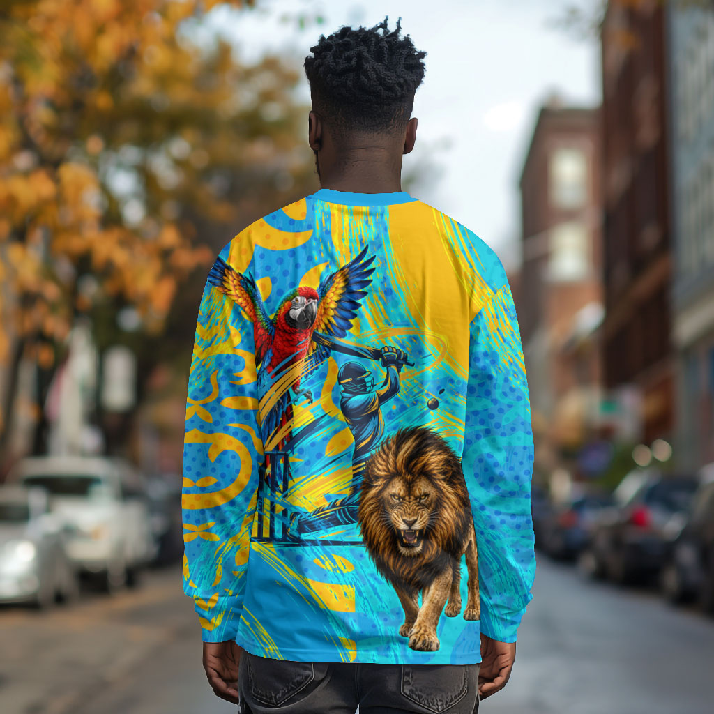 Saint Lucia Kings Cricket Long Sleeve Shirt Crowned Lion And Parrot Half Style