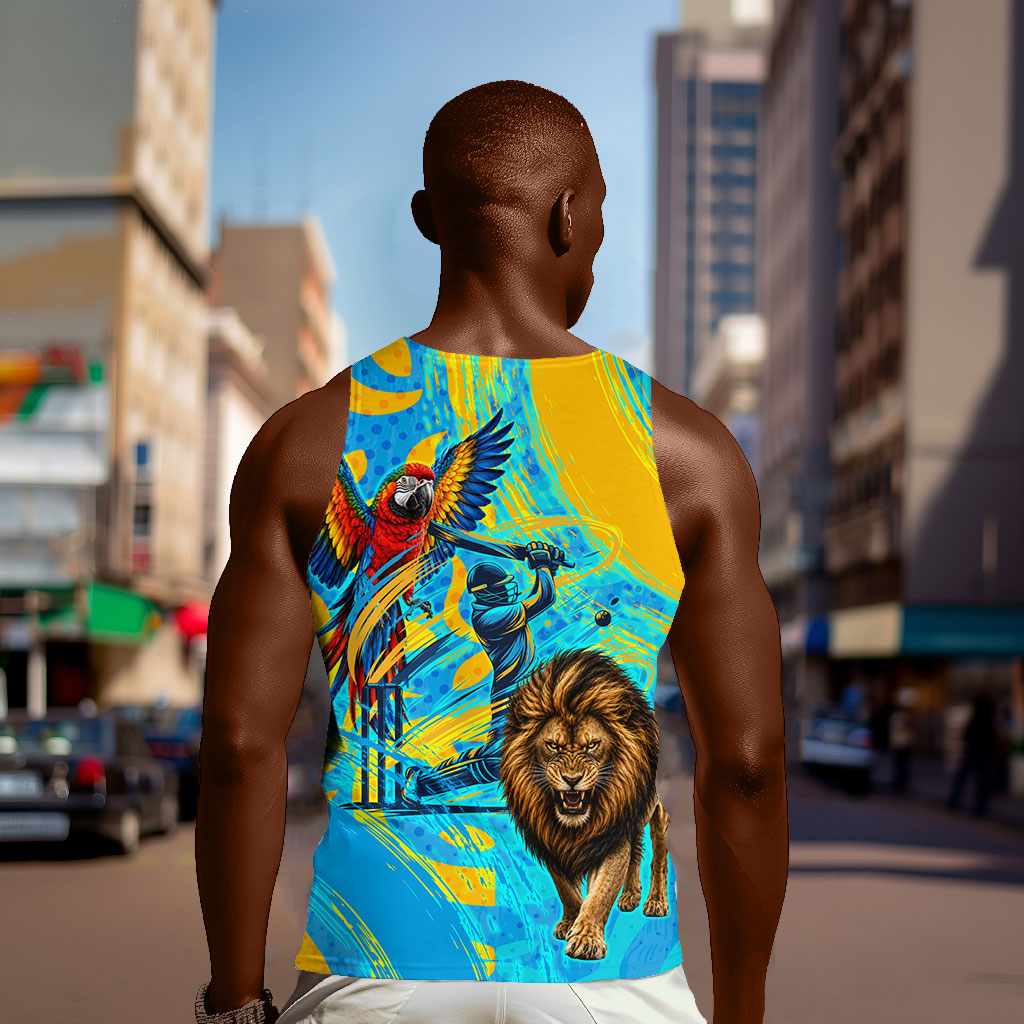 Saint Lucia Kings Cricket Men Tank Top Crowned Lion And Parrot Half Style
