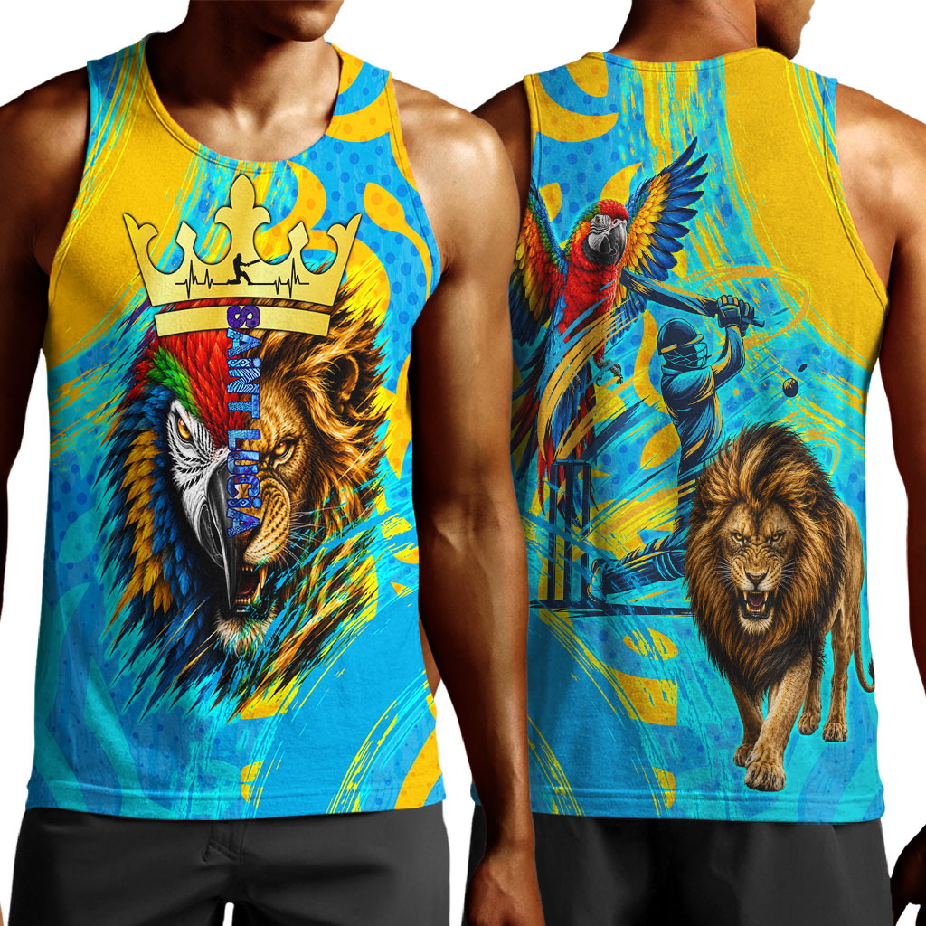 Saint Lucia Kings Cricket Men Tank Top Crowned Lion And Parrot Half Style