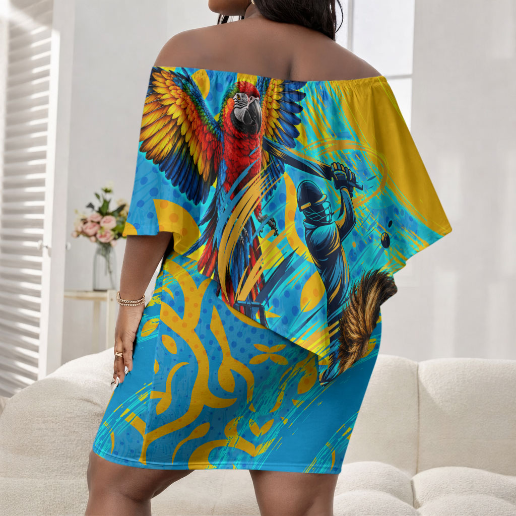 Saint Lucia Kings Cricket Off Shoulder Short Dress Crowned Lion And Parrot Half Style