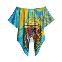 Saint Lucia Kings Cricket Off Shoulder Wrap Waist Top Crowned Lion And Parrot Half Style