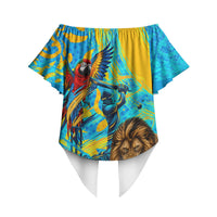 Saint Lucia Kings Cricket Off Shoulder Wrap Waist Top Crowned Lion And Parrot Half Style