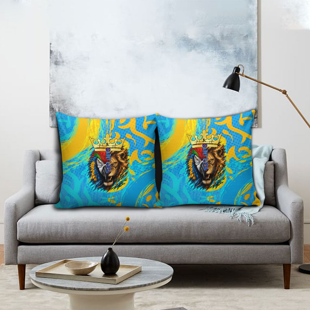 Saint Lucia Kings Cricket Pillow Cover Crowned Lion And Parrot Half Style
