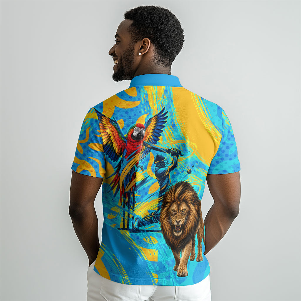 Saint Lucia Kings Cricket Polo Shirt Crowned Lion And Parrot Half Style