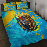 Saint Lucia Kings Cricket Quilt Bed Set Crowned Lion And Parrot Half Style