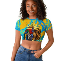 Saint Lucia Kings Cricket Raglan Cropped T shirt Crowned Lion And Parrot Half Style