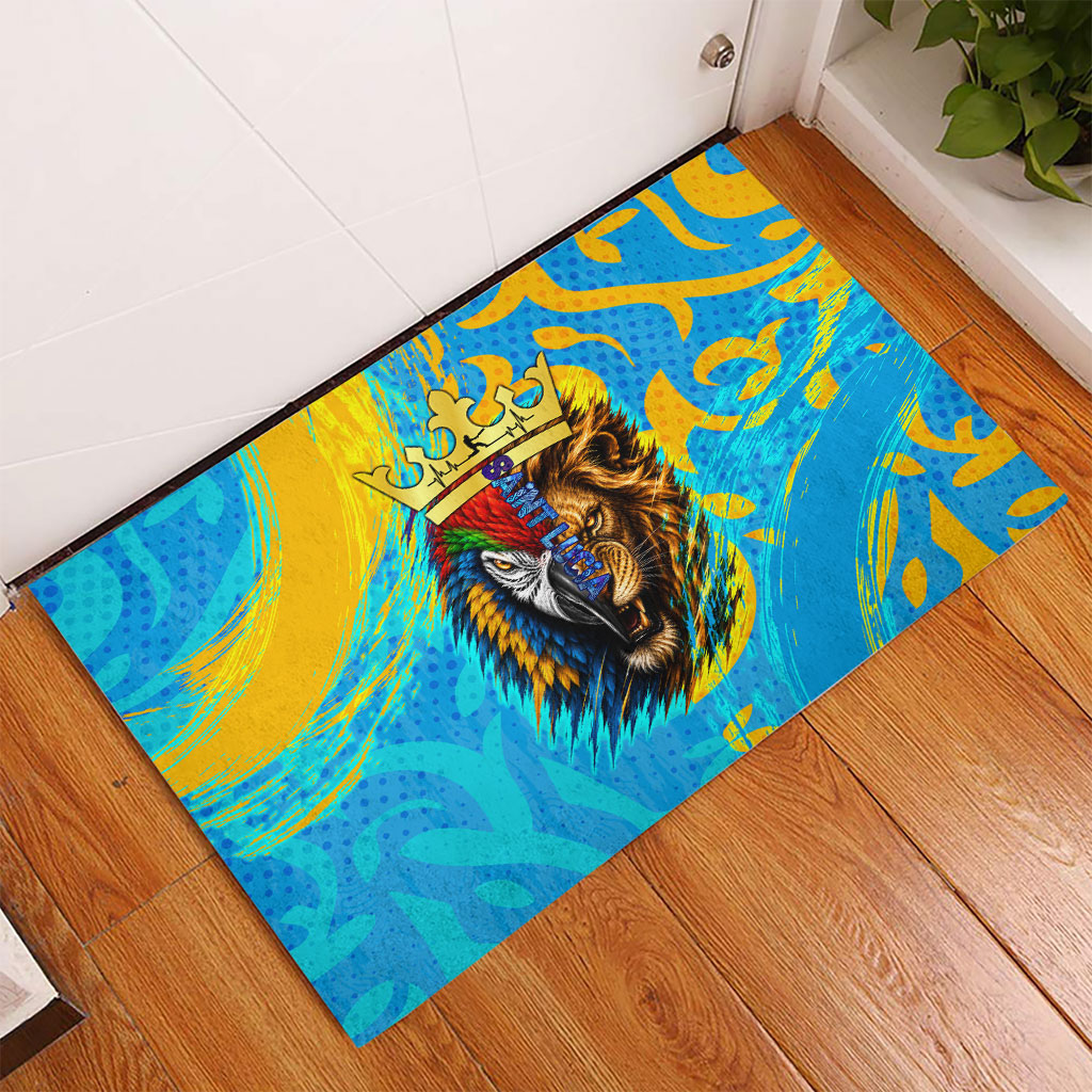 Saint Lucia Kings Cricket Rubber Doormat Crowned Lion And Parrot Half Style