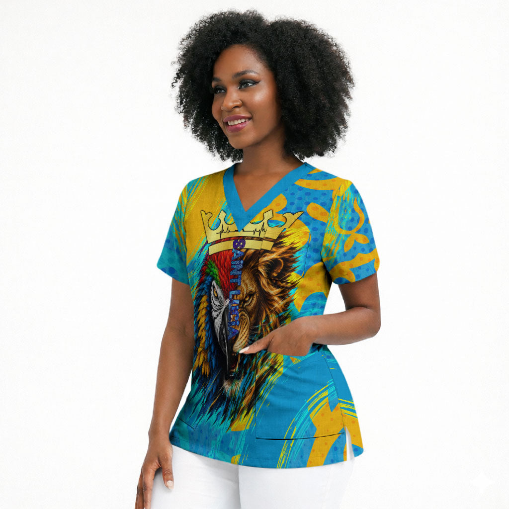 Saint Lucia Kings Cricket Scrub Top Crowned Lion And Parrot Half Style