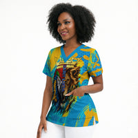 Saint Lucia Kings Cricket Scrub Top Crowned Lion And Parrot Half Style