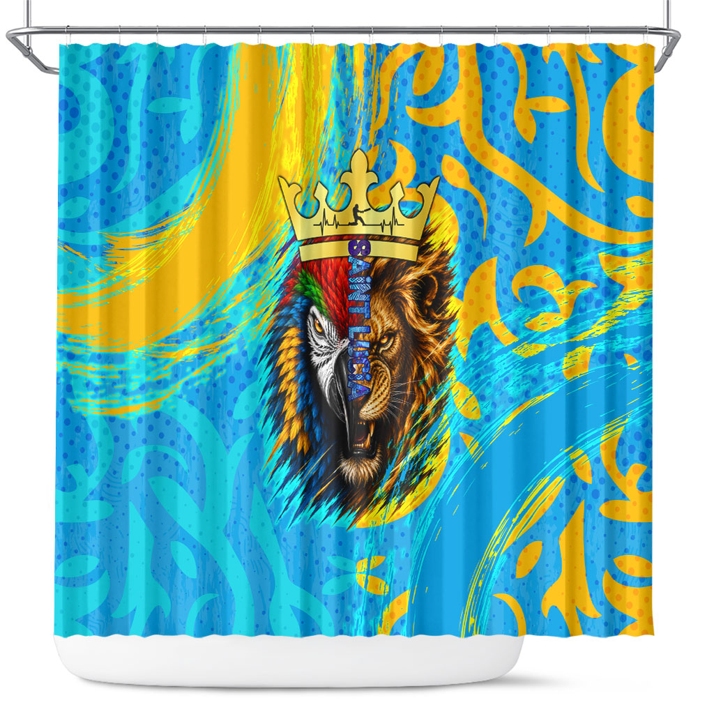Saint Lucia Kings Cricket Shower Curtain Crowned Lion And Parrot Half Style
