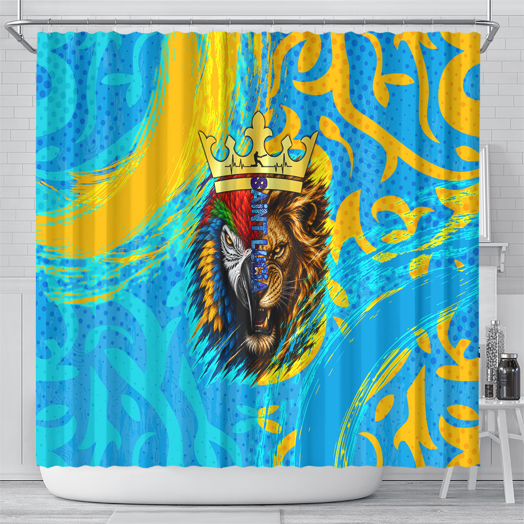 Saint Lucia Kings Cricket Shower Curtain Crowned Lion And Parrot Half Style