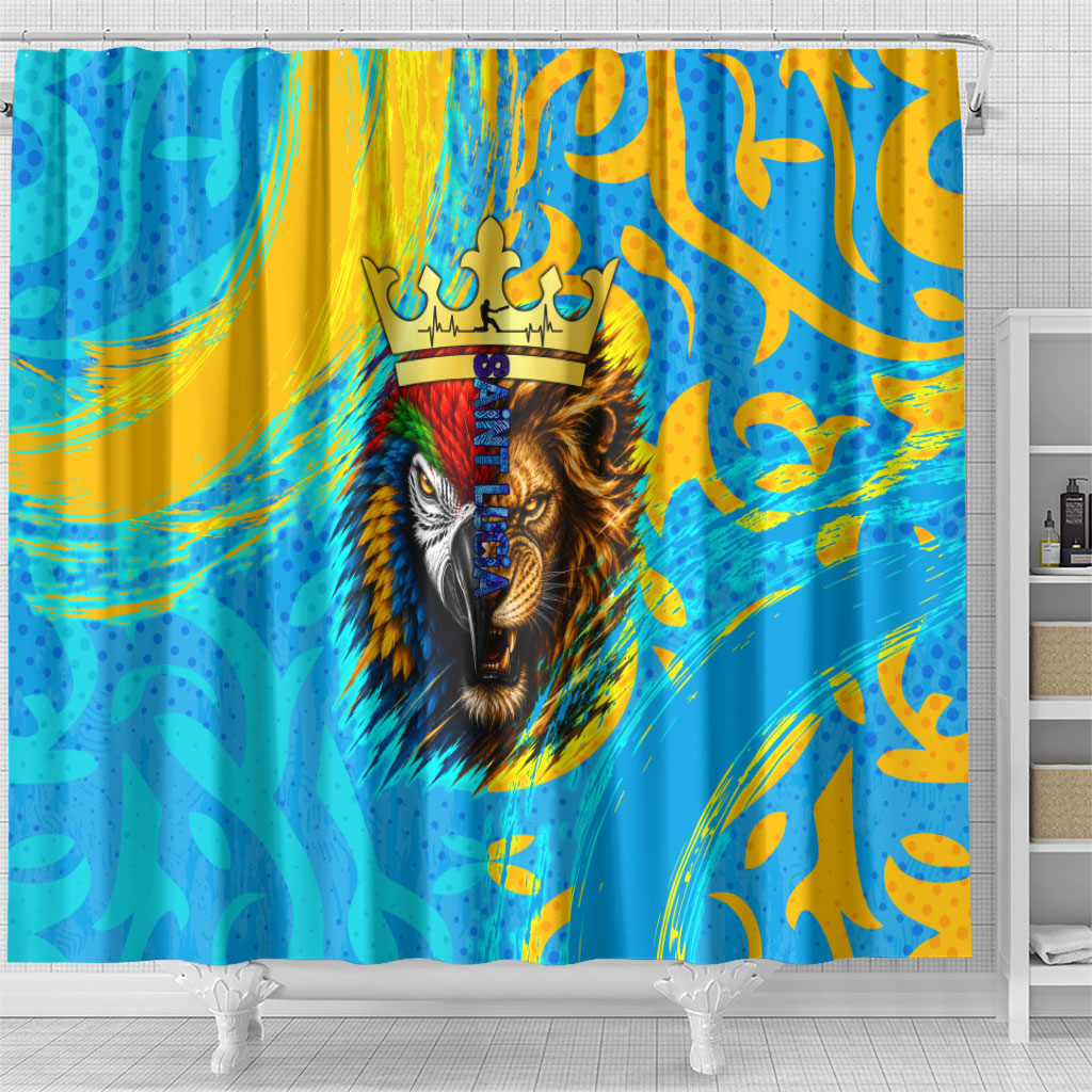 Saint Lucia Kings Cricket Shower Curtain Crowned Lion And Parrot Half Style