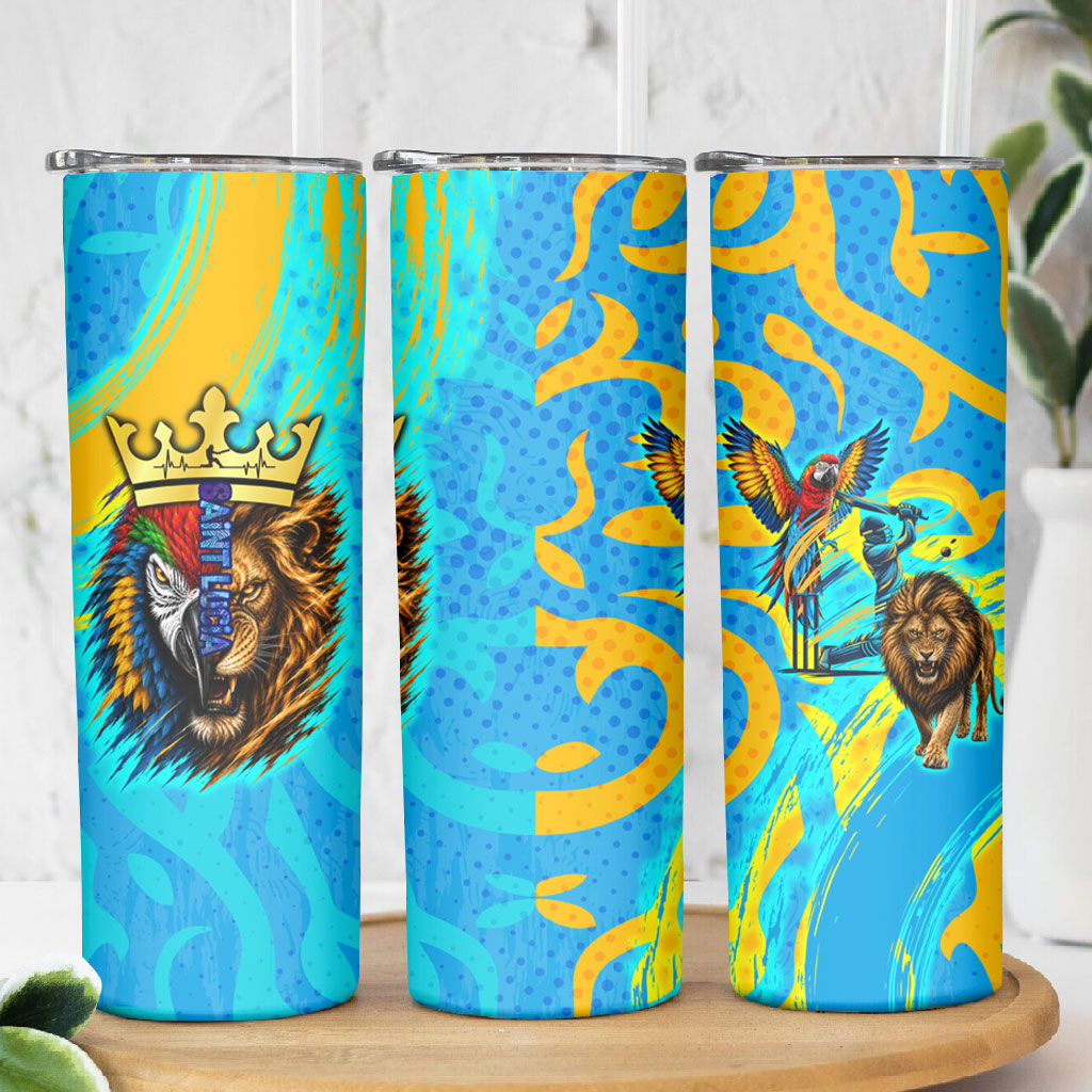 Saint Lucia Kings Cricket Skinny Tumbler Crowned Lion And Parrot Half Style