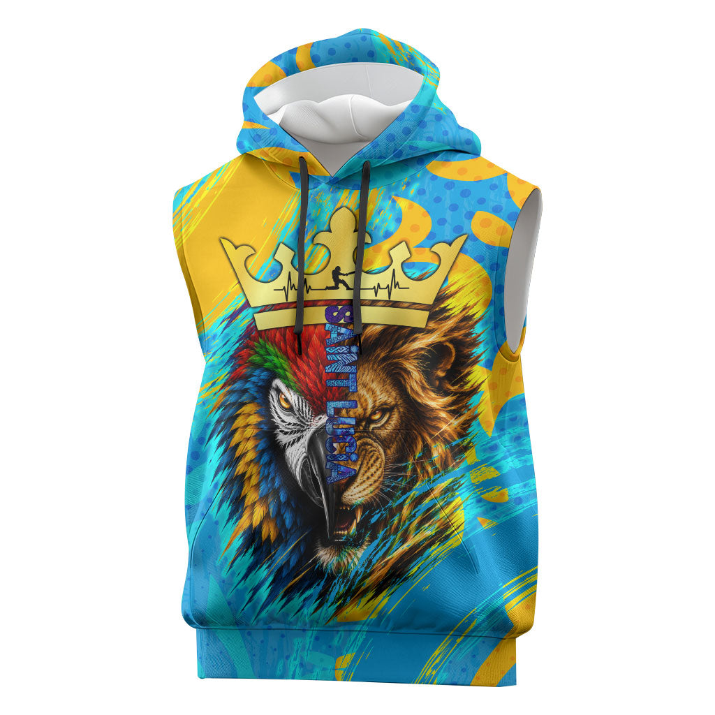 Saint Lucia Kings Cricket Sleeveless Hoodie Crowned Lion And Parrot Half Style