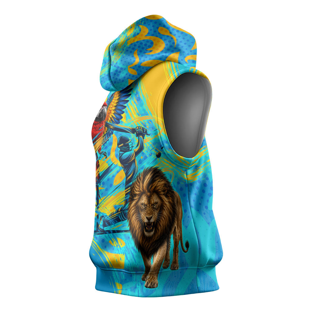 Saint Lucia Kings Cricket Sleeveless Hoodie Crowned Lion And Parrot Half Style