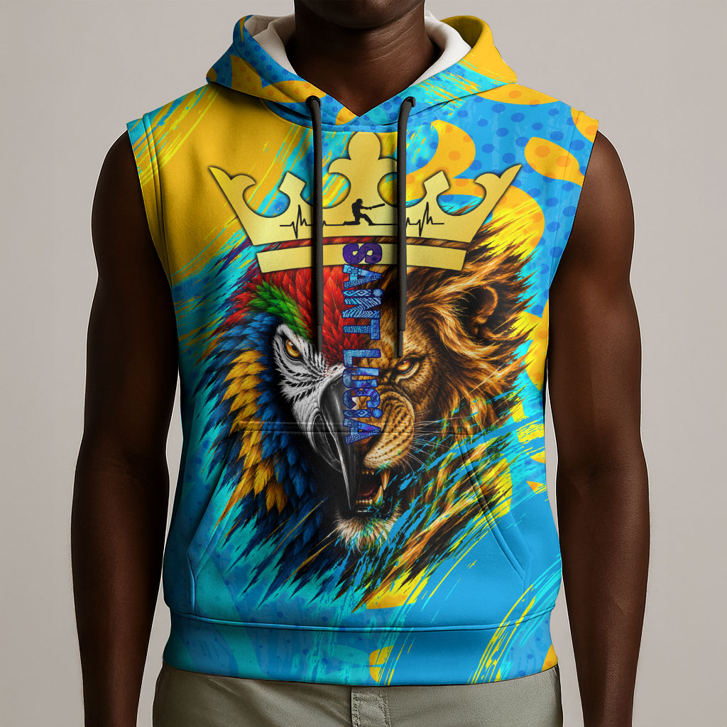 Saint Lucia Kings Cricket Sleeveless Hoodie Crowned Lion And Parrot Half Style