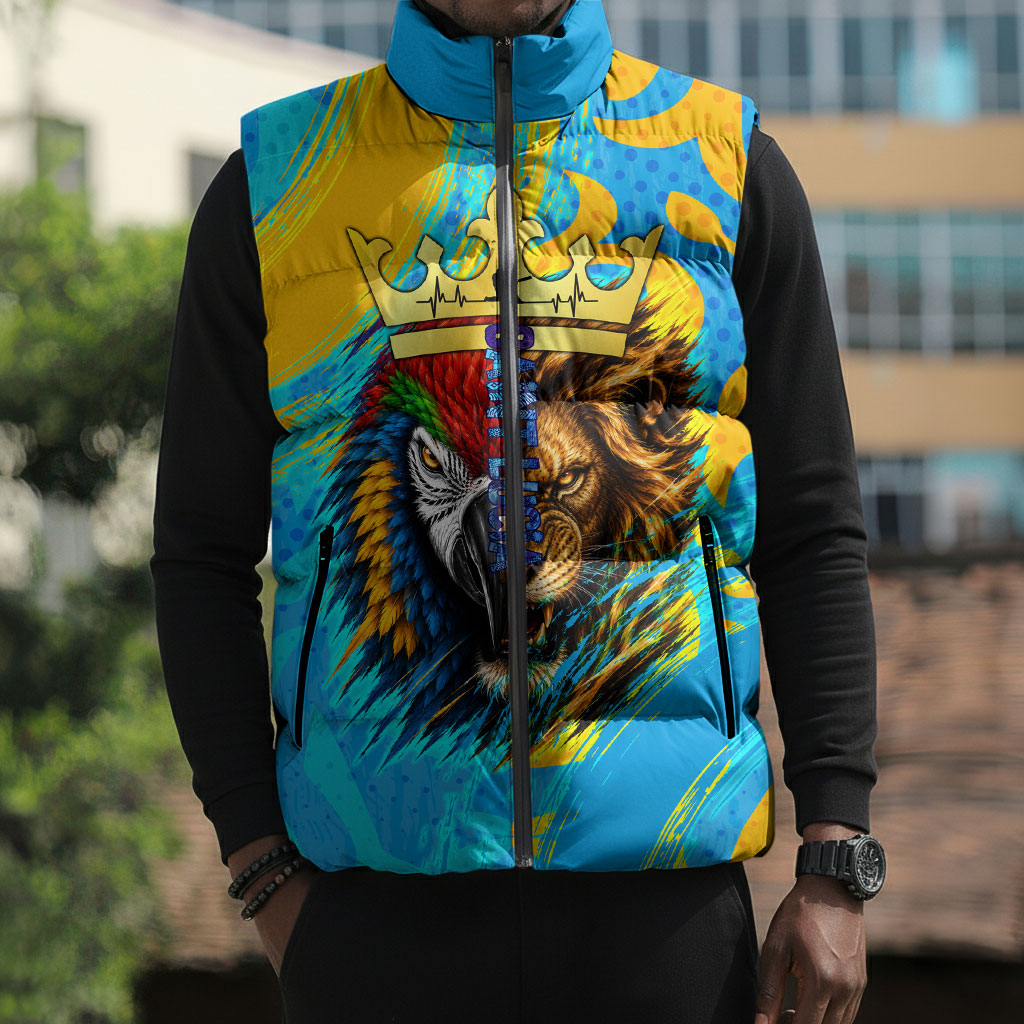 Saint Lucia Kings Cricket Sleeveless Puffer Jacket Crowned Lion And Parrot Half Style