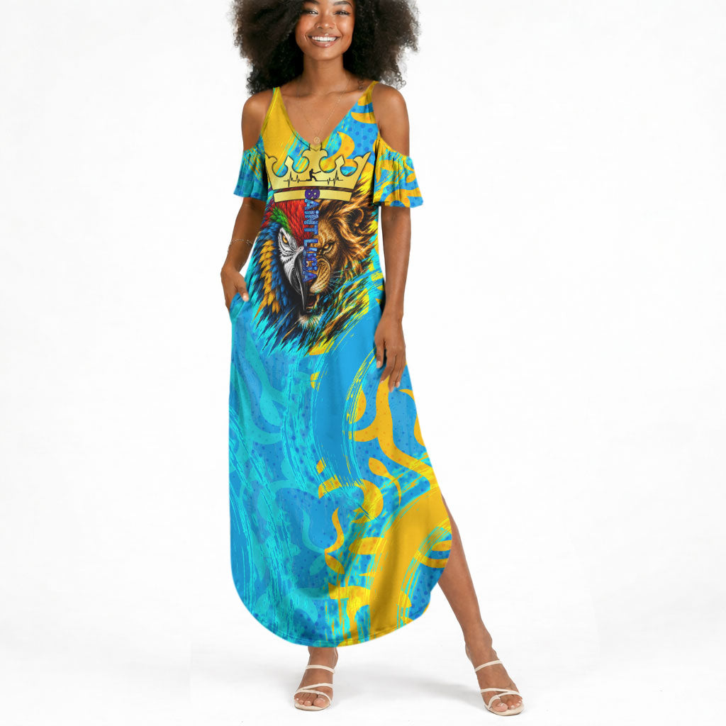 Saint Lucia Kings Cricket Summer Maxi Dress Crowned Lion And Parrot Half Style