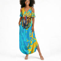 Saint Lucia Kings Cricket Summer Maxi Dress Crowned Lion And Parrot Half Style