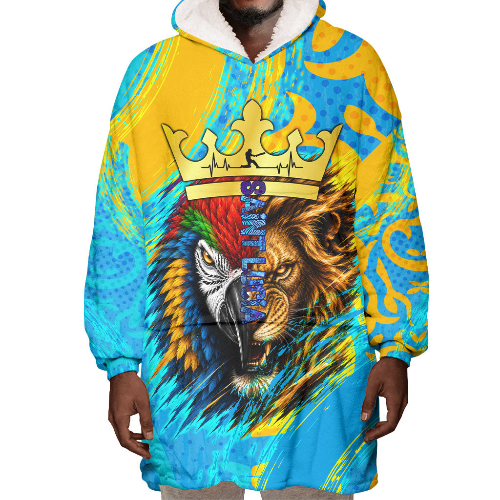 Saint Lucia Kings Cricket Wearable Blanket Hoodie Crowned Lion And Parrot Half Style