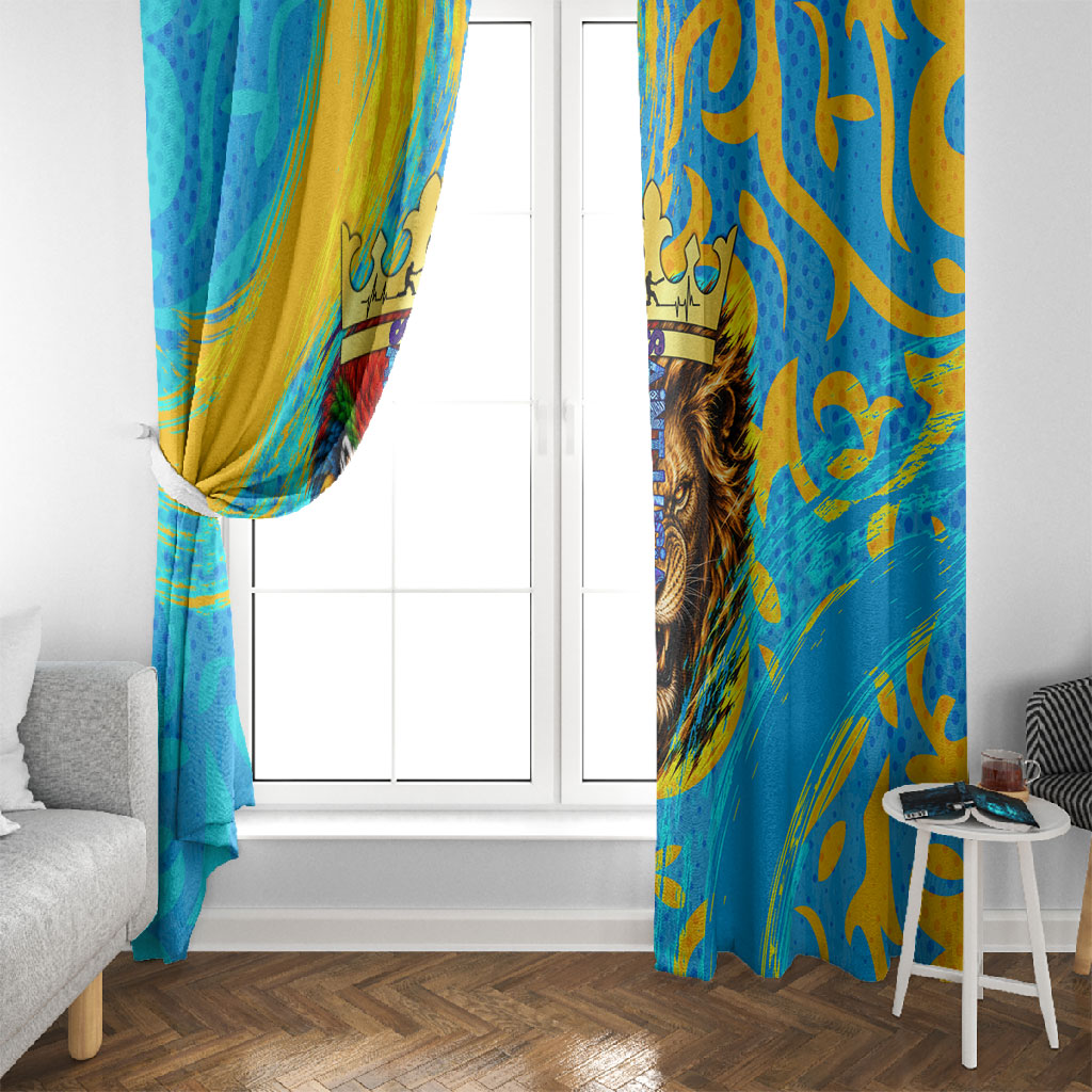 Saint Lucia Kings Cricket Window Curtain Crowned Lion And Parrot Half Style
