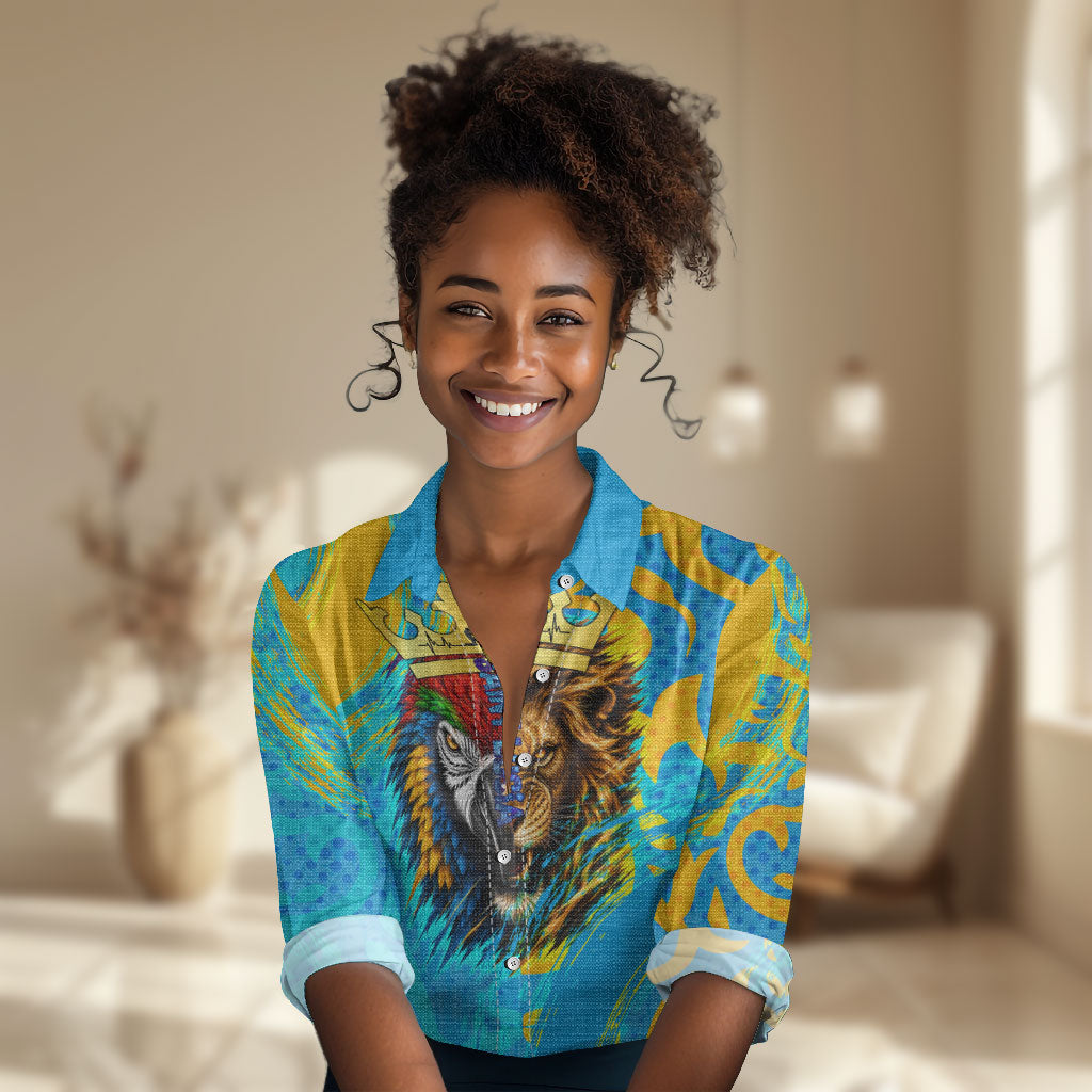 Saint Lucia Kings Cricket Women Casual Shirt Crowned Lion And Parrot Half Style