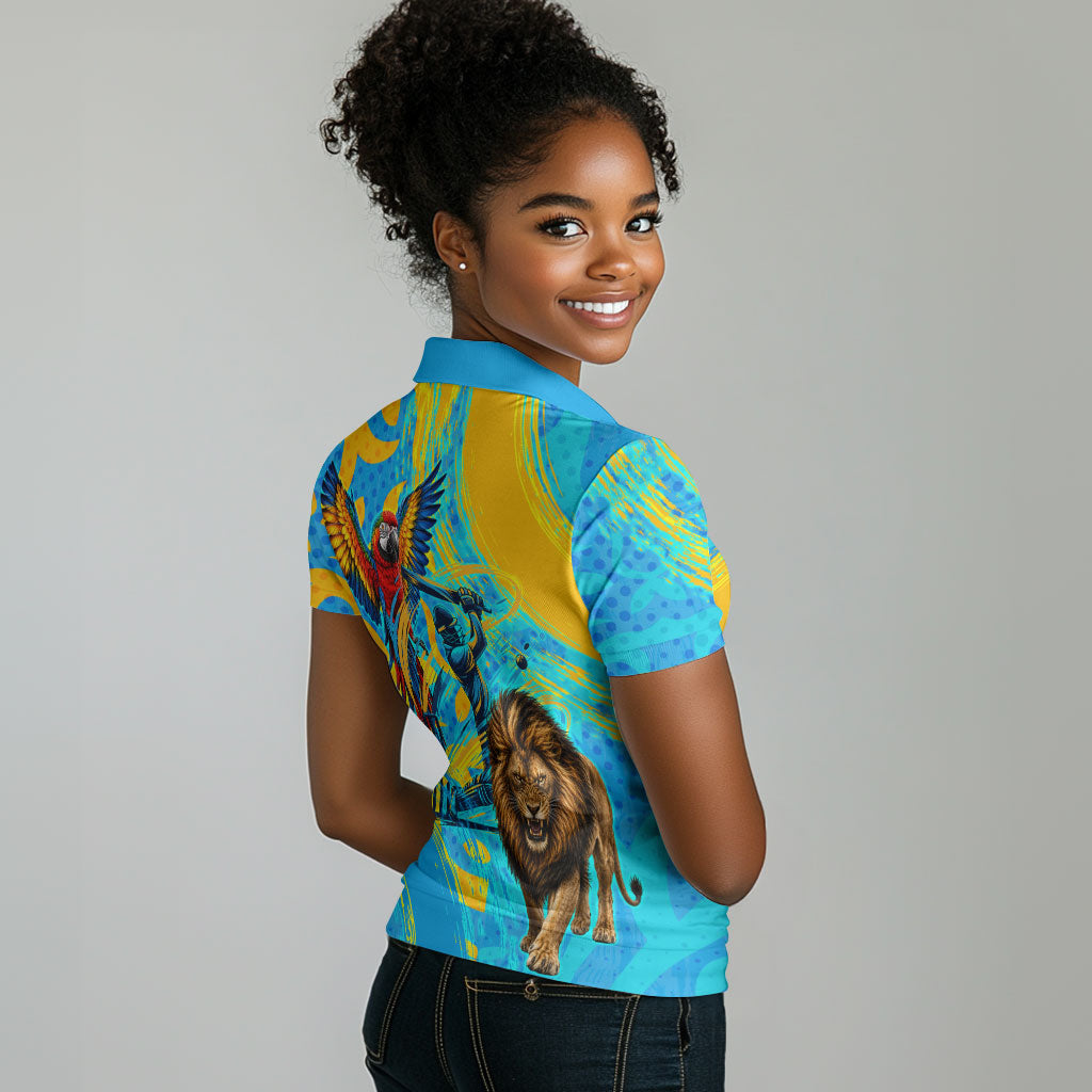 Saint Lucia Kings Cricket Women Polo Shirt Crowned Lion And Parrot Half Style