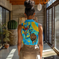 Saint Lucia Kings Cricket Women Sleeveless Polo Shirt Crowned Lion And Parrot Half Style