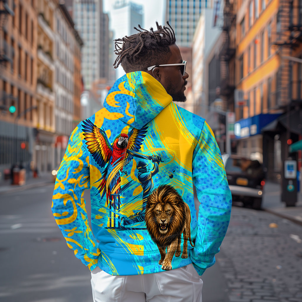 Saint Lucia Kings Cricket Zip Hoodie Crowned Lion And Parrot Half Style