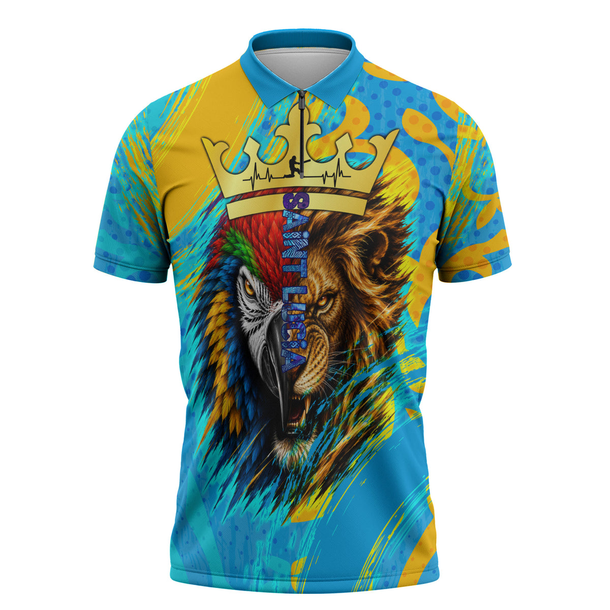 Saint Lucia Kings Cricket Zipper Polo Shirt Crowned Lion And Parrot Half Style