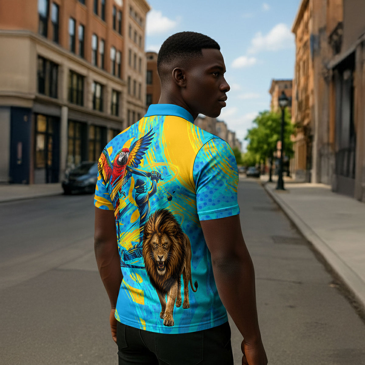 Saint Lucia Kings Cricket Zipper Polo Shirt Crowned Lion And Parrot Half Style