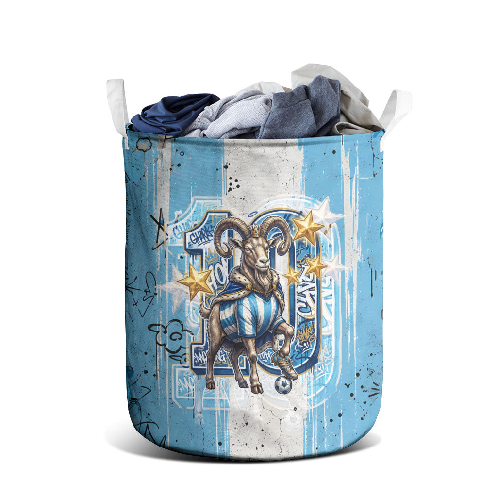 El Diez Argentina GOAT 10 Football Laundry Basket Goat Mascot King Crown Graffiti Art