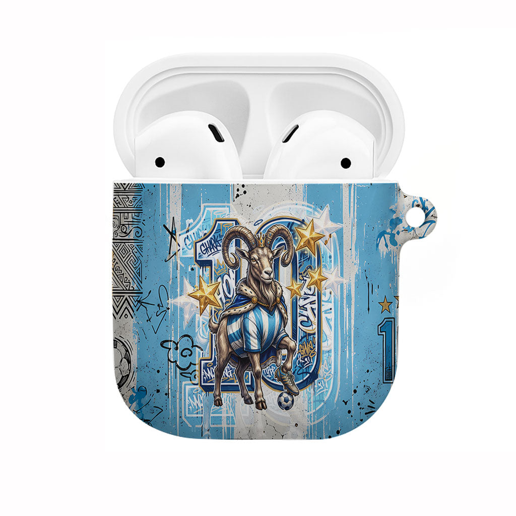 El Diez Argentina GOAT 10 Football AirPods Case Goat Mascot King Crown Graffiti Art