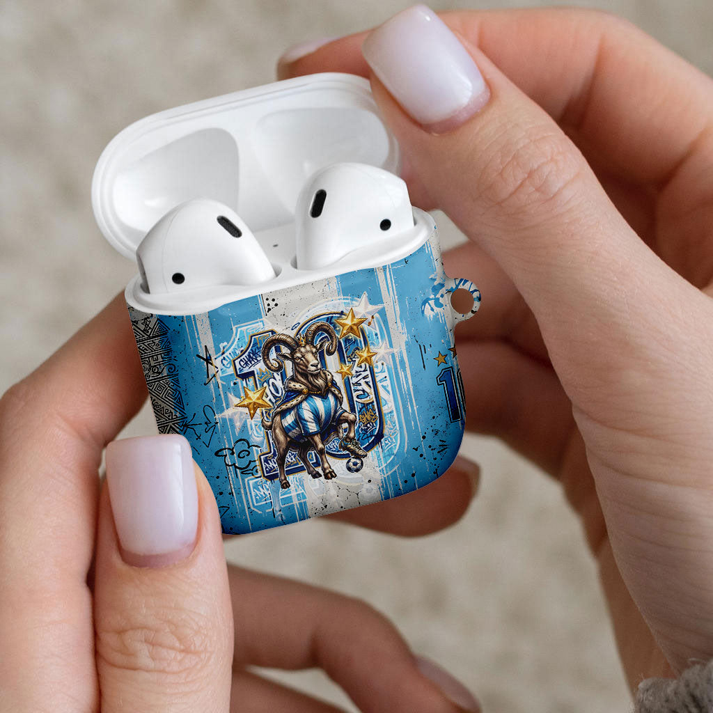 El Diez Argentina GOAT 10 Football AirPods Case Goat Mascot King Crown Graffiti Art