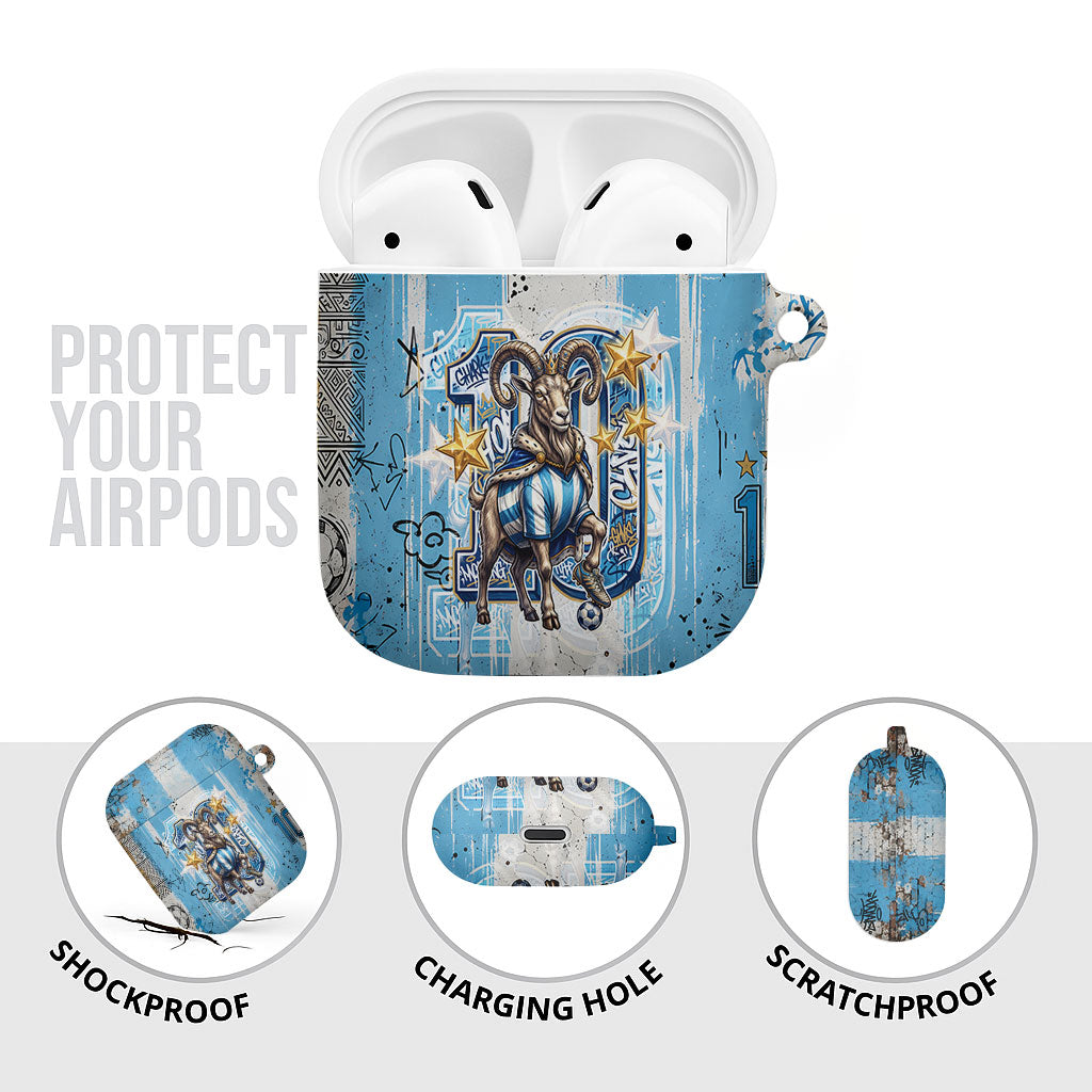 El Diez Argentina GOAT 10 Football AirPods Case Goat Mascot King Crown Graffiti Art
