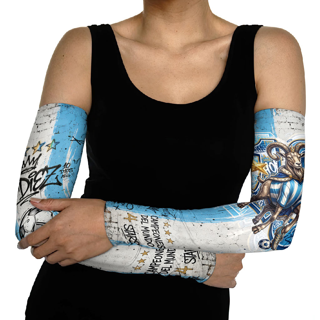 El Diez Argentina GOAT 10 Football Arm Sleeves Goat Mascot King Crown Graffiti Art