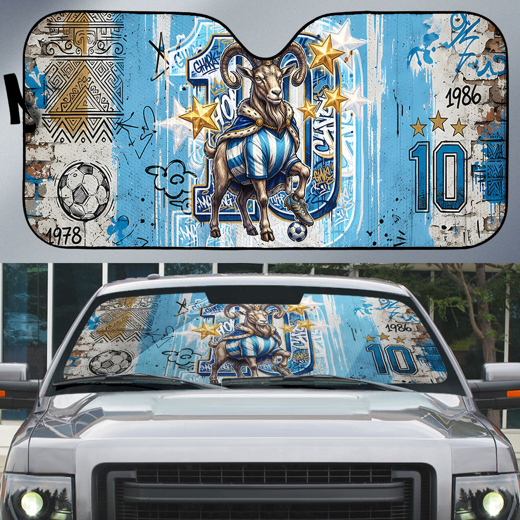 El Diez Argentina GOAT 10 Football Auto Sun Shade Goat Mascot King Crown Graffiti Art
