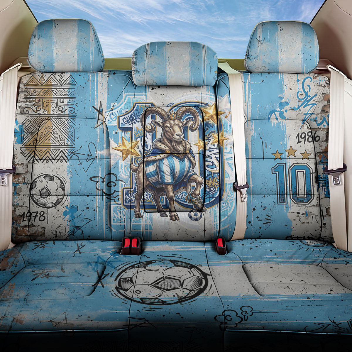 El Diez Argentina GOAT 10 Football Back Car Seat Cover Goat Mascot King Crown Graffiti Art