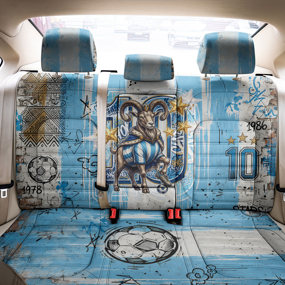 El Diez Argentina GOAT 10 Football Back Car Seat Cover Goat Mascot King Crown Graffiti Art