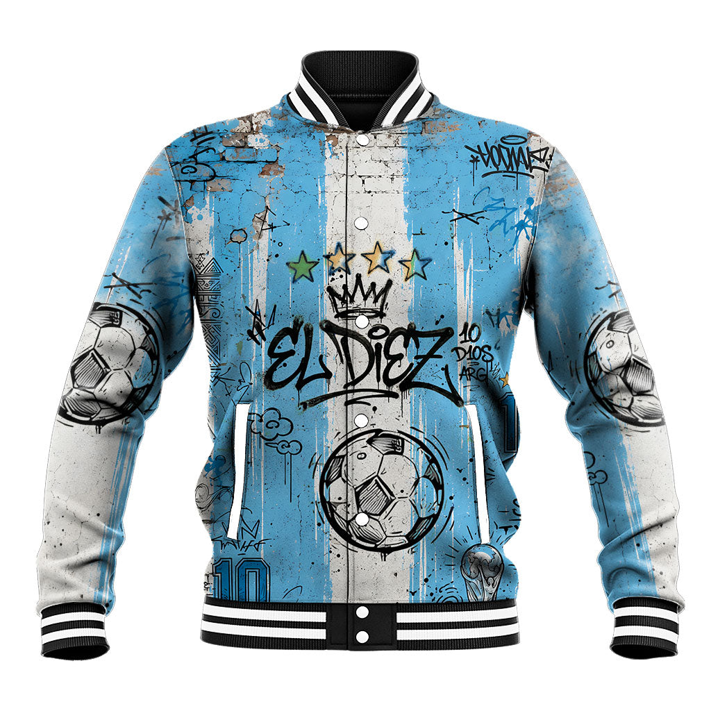El Diez Argentina GOAT 10 Football Baseball Jacket Goat Mascot King Crown Graffiti Art