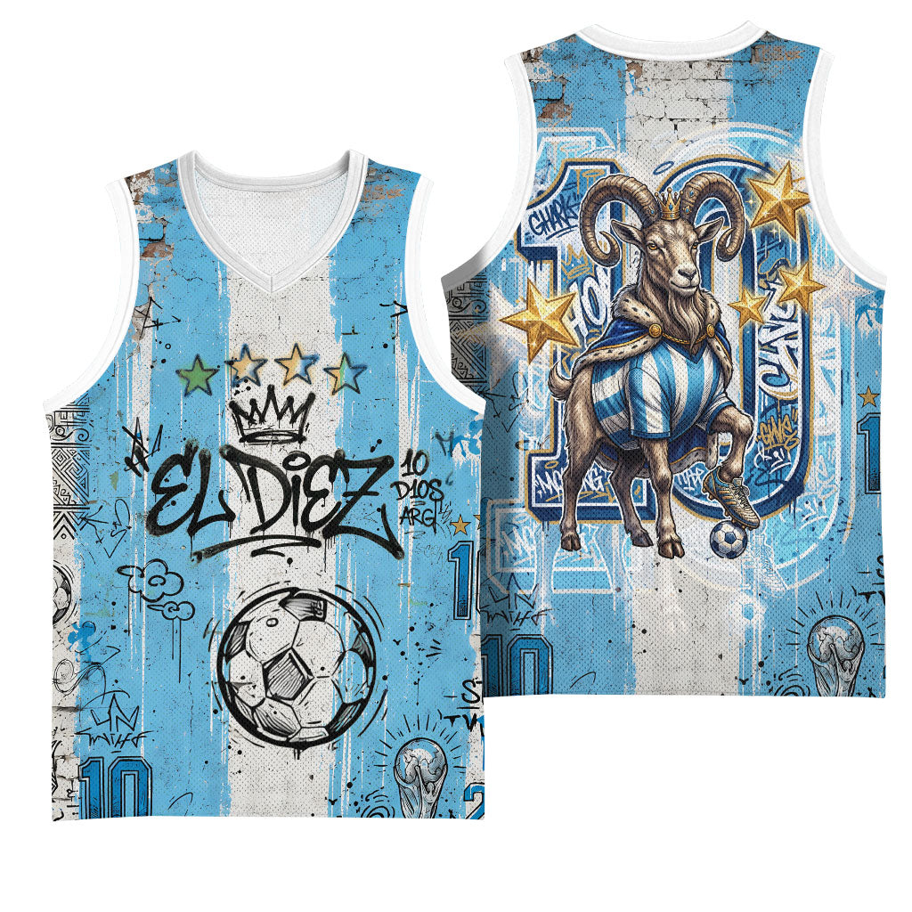 El Diez Argentina GOAT 10 Football Basketball Jersey Goat Mascot King Crown Graffiti Art