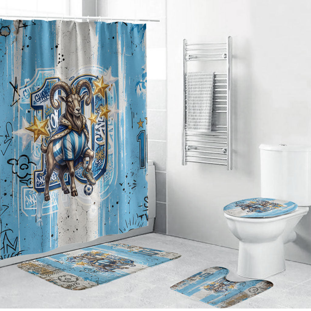 El Diez Argentina GOAT 10 Football Bathroom Set Goat Mascot King Crown Graffiti Art